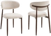 Celia - Eetkamerstoelen set van 2 - Beige Walnoot - Comfortabele stof en metalen poten