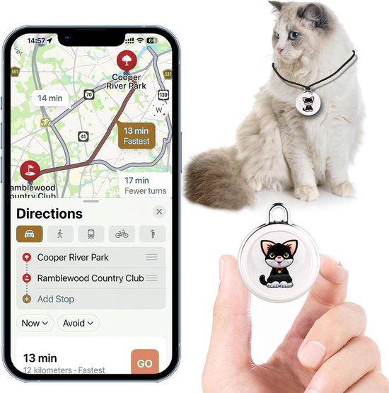Dierbenodigdheden - Mini GPS Tracker voor Huisdieren - Geen Maandelijkse Kosten - Waterdicht - Werkt met Alle Halsbanden