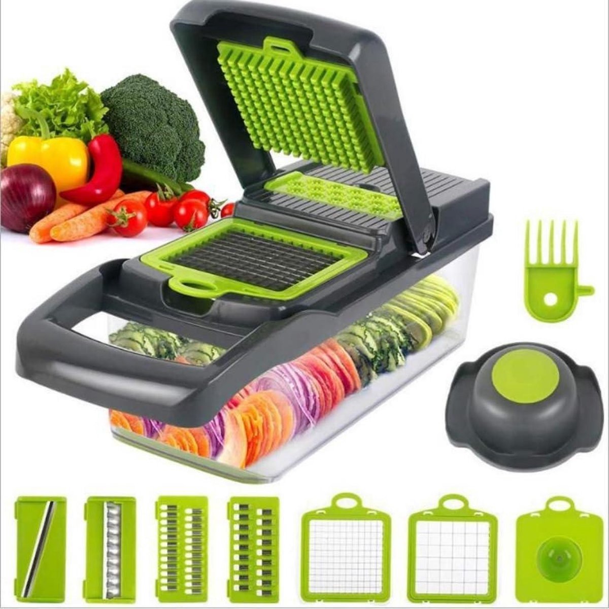 WNHB® Multifunctionele groentesnijder - mandoline slicer - 18 in 1 groenteschaaf en spiraalsnijder - uiensnijder aardappel en fruitsnijder