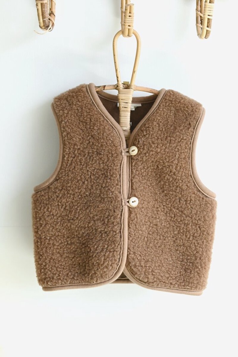 WOLLIES Amsterdam - Wollen Kinder Vest / Gilet - Merino Wol - Maat 140-146 - Bruin