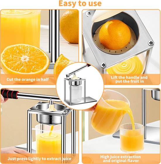 Sapcentrifuge en citruspers - Handmatige Sinaasappelpers - Citruspers - met Maatbeker - 2 soorten sapkoppen - 304 RVS Voedselveilig - Minimalistisch Compact Ergonomisch EVA Handvat van Merkloos — afbeelding 3