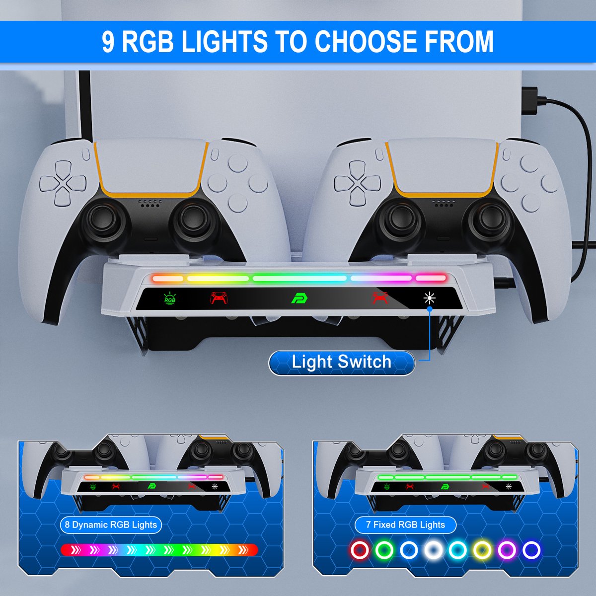 PlayCool 2 in 1 Muurbeugel met Oplaadstation geschikt voor PlayStation 5/ PS5 Slim (Disc & Digital) en DualSense (Edge) controller met LED Oplaadindicator – foto 7