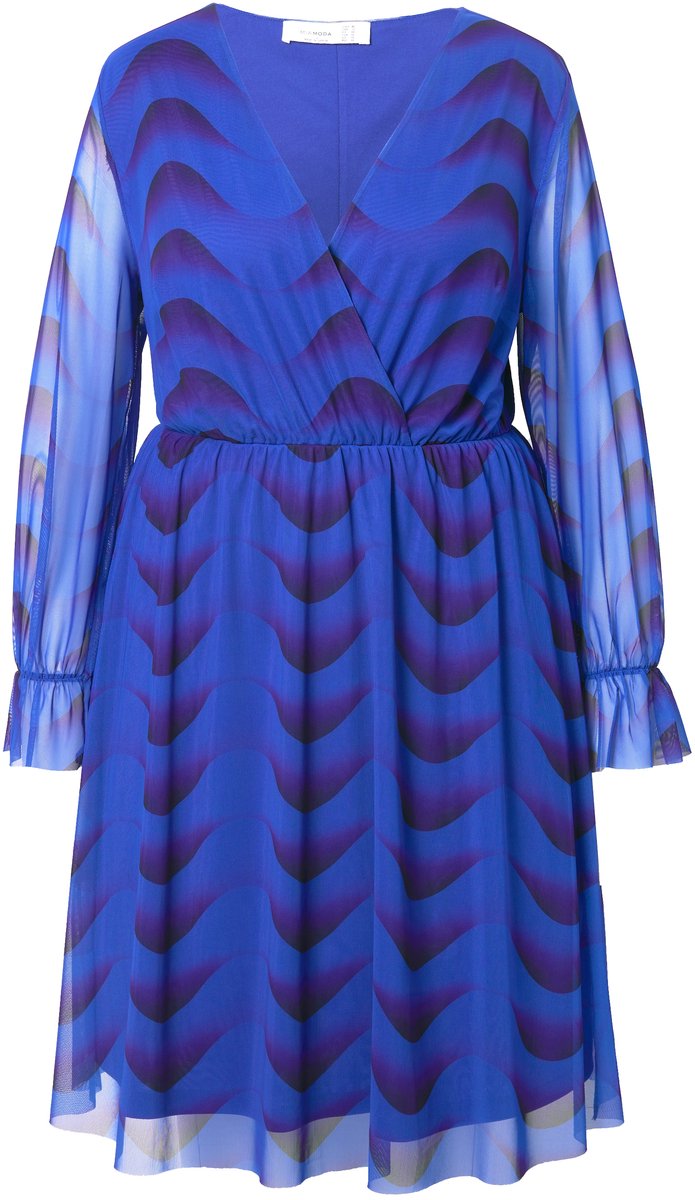 MIAMODA - Dames - Jurk A-lijn mesh met all-over print lange mouwen - Donker saffier - Maat 48