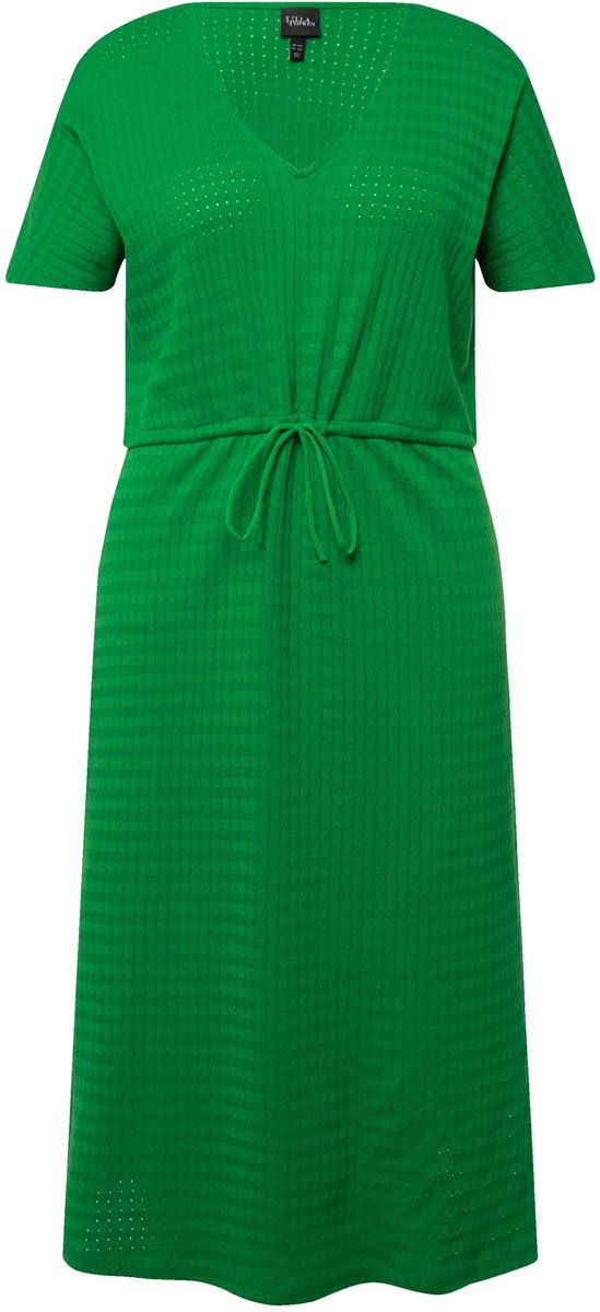 Ulla Popken - Dames - Jersey midi-jurk structuur jersey V-hals korte mouwen - Peterselie - Maat 46+