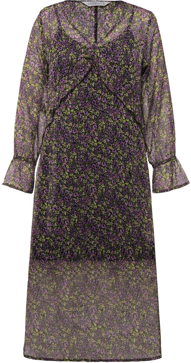 Studio Untold - Dames - Maxi jurk A-lijn chiffon minimalistische bloemen V-hals - Lavendel - Maat 46+