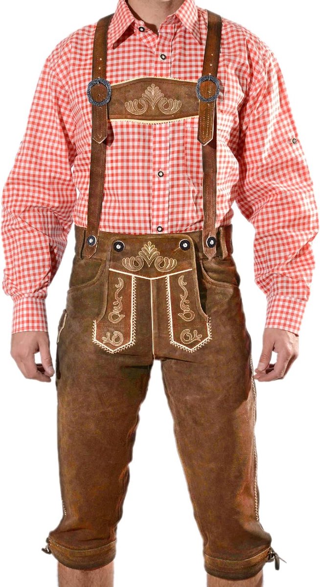 Premium Lederhose voor Heren – Klederdrachtbroek voor Oktoberfest – Maten 44-60 – Donkerbruin, Middenbruin en Zwart