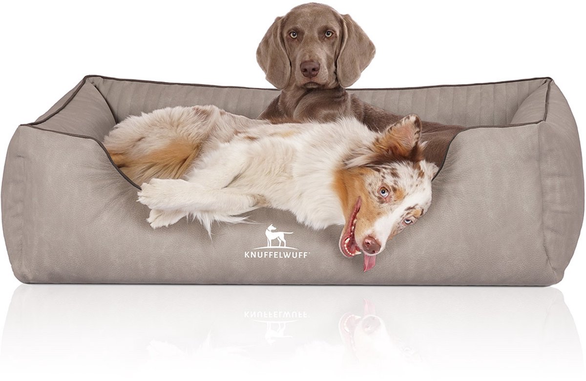 Knuffelwuff orthopedisch hondenbed Tampa van met laser gestikt kunstleer XXL 120 x 85cm grijs