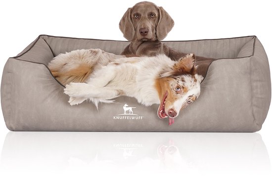 Knuffelwuff orthopedisch hondenbed Tampa van met laser gestikt kunstleer XXL 120 x 85cm grijs