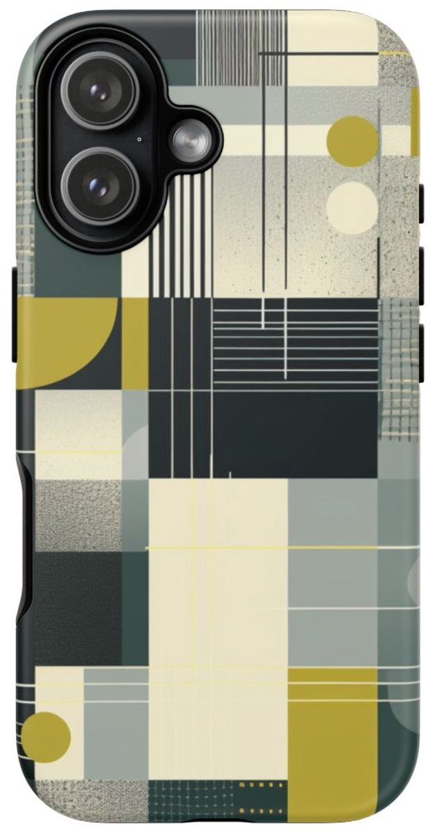 Geometrisch Abstract Patroon in Groen en Geel – Telefoonhoesje Geschikt voor iPhone 17