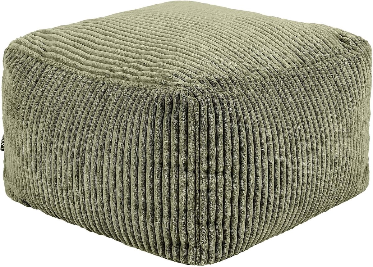 Zitzak Hocker Voetenbank - Salie Groen Corduroy, Compact en Comfortabel voor Woonkamer en Slaapkamer