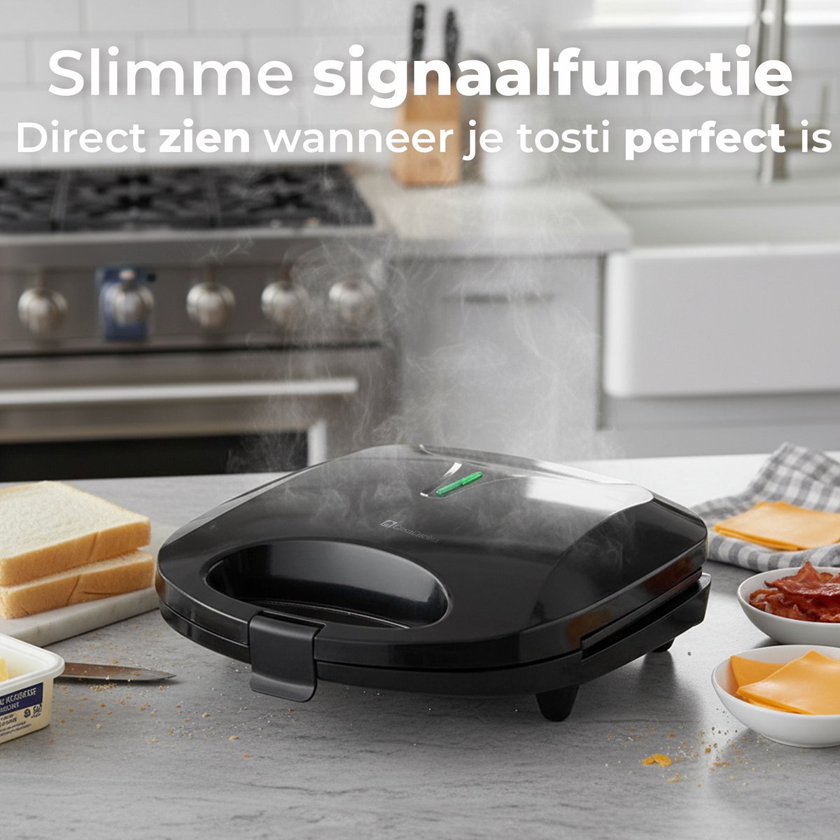 CasaCucina Tosti Apparaat - Panini Grill - 750W - 21.5cm x 12.5cm - PFAS Vrij - Zwart thumbnail 4
