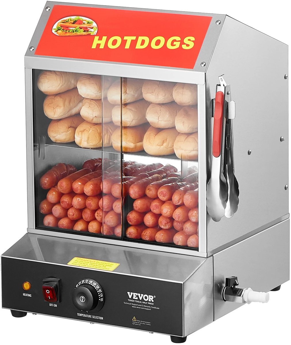 Studio Lyma Hotdogmachine - Hotdogmaker - 30-85°C - 1200 Watt - Verwarming met stoom - Tot 40 broodjes en 175 hotdogs