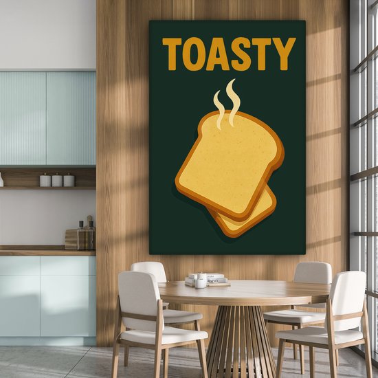 Canvas schilderij 90x140 cm - Exclusieve wanddecoratie Brood - Tosti - Groen - Minimalistisch - Muurdecoratie woonkamer - Slaapkamer decoratie - Kamer accessoires - Schilderijen op canvas