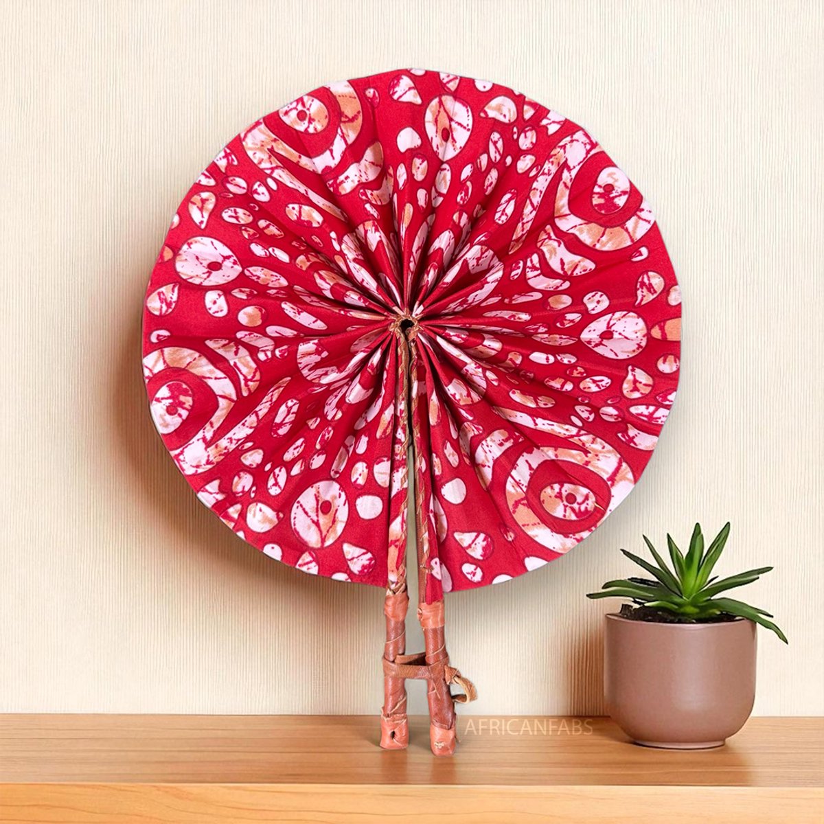 Afrikaanse handwaaier - Ankara print waaier - Serwaah - Rood