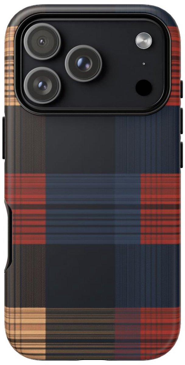 Caramel en Donkerblauw Geruit Patroon – Telefoonhoesje Geschikt voor iPhone 17 Pro
