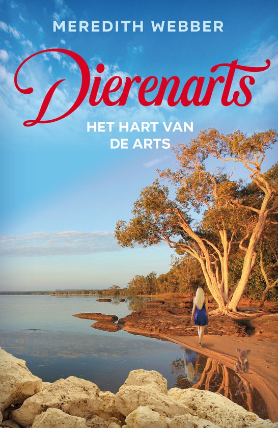 Boekomslag Dierenarts 4 - Het hart van de arts. Een vrouw in blauwe jurk loopt langs het water onder een boom. Dierenarts.