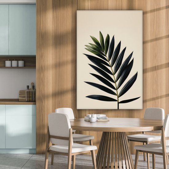 Canvas schilderij 80x120 cm - Wanddecoratie Palmblad - Donkere bladen - Subtiel - Muurdecoratie woonkamer - Slaapkamer decoratie - Kamer accessoires - Schilderijen op canvas