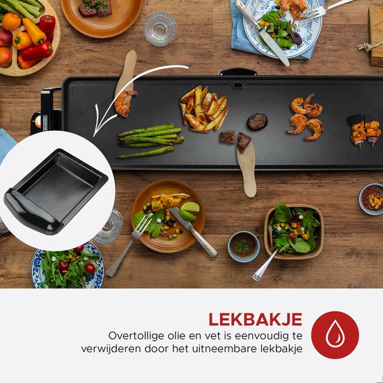 Een bakplaat met eten, met een inzetstuk voor het lekbakje.