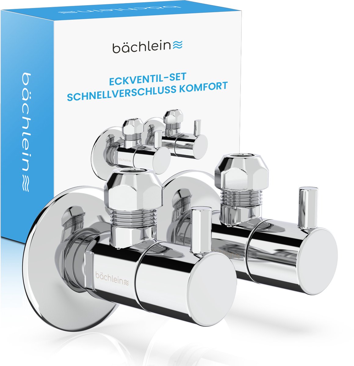 Bächlein Universeel Hoekventiel KOMFORT zelfafdichtend met Snelsluiting [set van 2] - 1/2 inch, opent en sluit met slechts 1/4 draai [Quarter Turn]