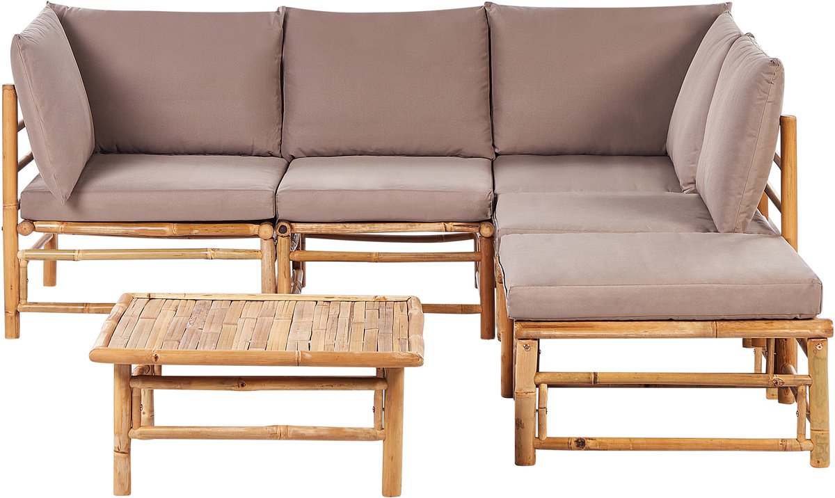 Beliani CERRETO - Loungeset 5-zits hoekbank - Taupe - Bamboehout Bruin