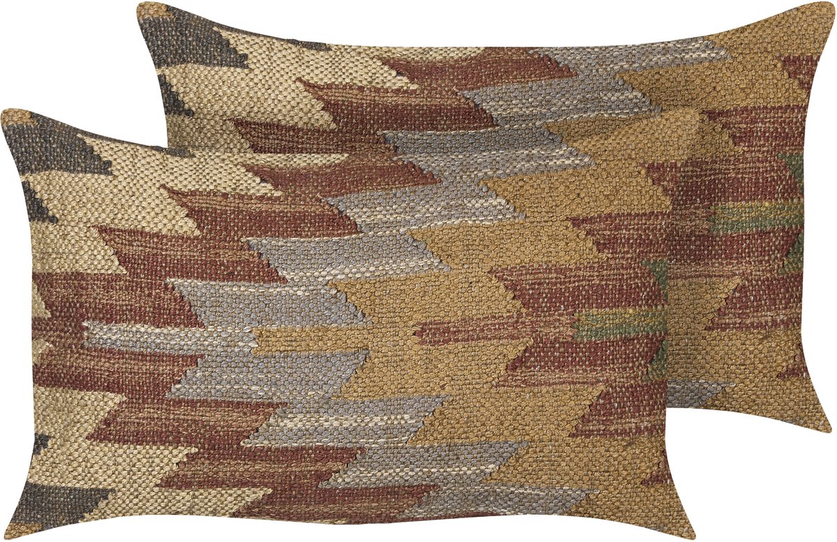 DEEPOR - Sierkussen set van 2 - Multicolor - 30 x 50 cm - Jute