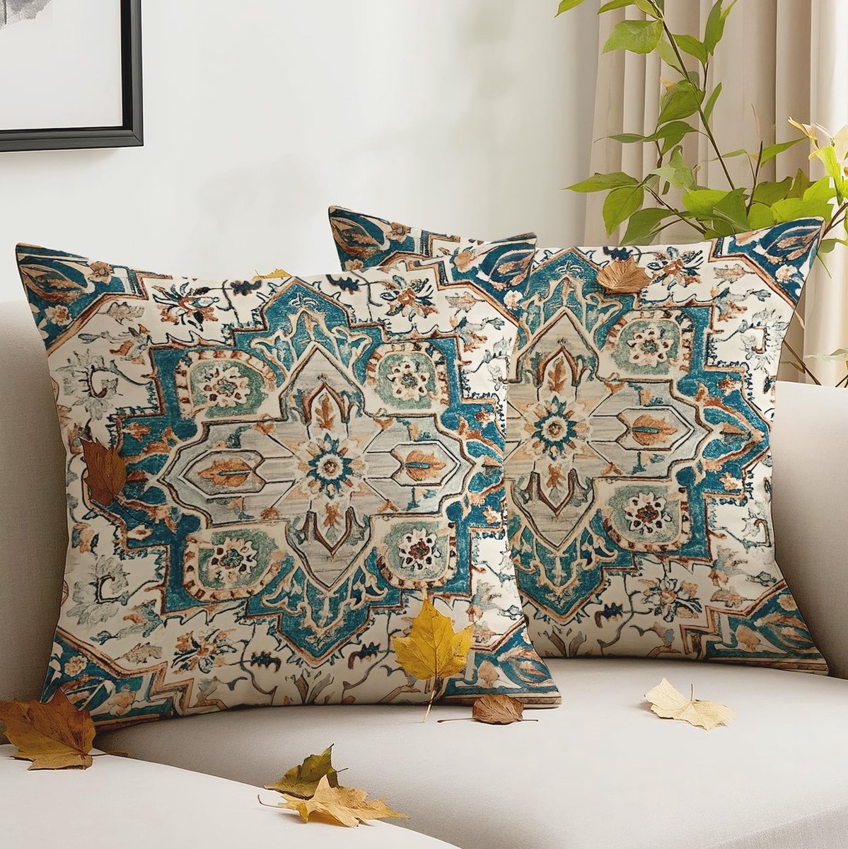 Azomor® Set van twee stijlvolle kussenhoezen in boho stijl voor woonkamer en tuin