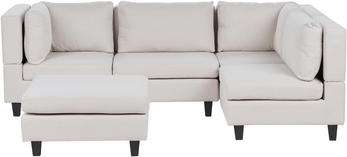 UNSTAD - 4-zitsbank met ottomaan - Lichtbeige - Links - Polyester