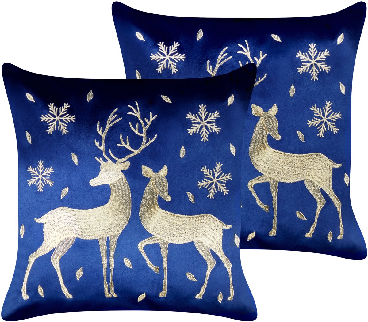 Beliani MERINGUE - Sierkussen set 2 - Donkerblauw - 45 x 45 cm - Fluweel