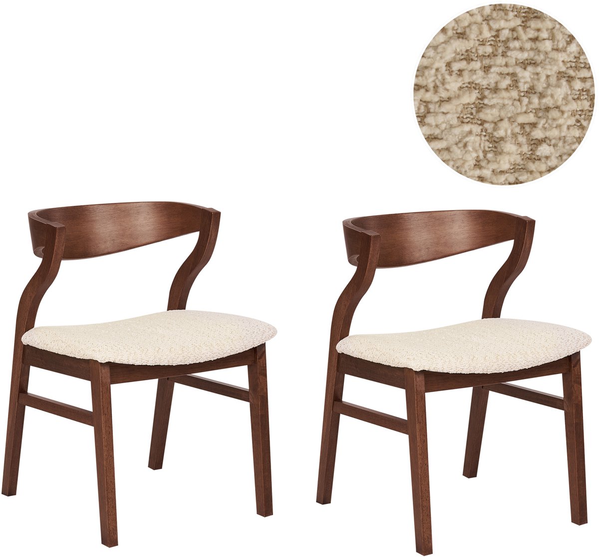 Beliani YUBA - Eetkamerstoel set van 2 - Lichtbeige - Bouclé Bruin