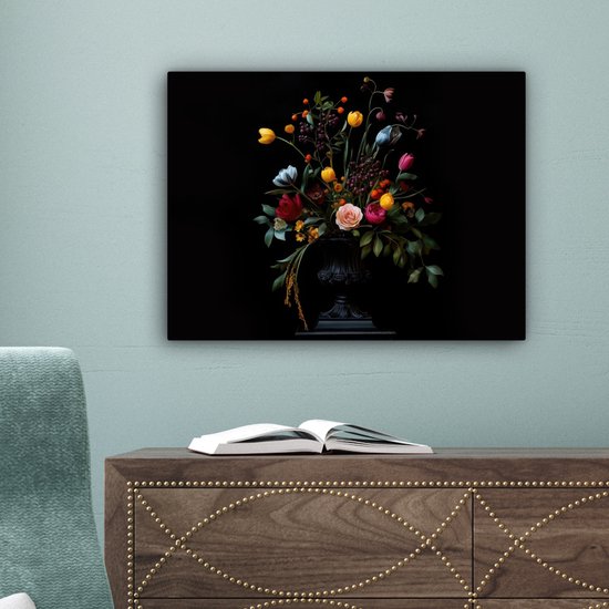 Tableau sur toile 40x30 cm - Décoration murale exclusive Classique - Vase - Bouquet - Fleurs - Décoration murale murale salon - Décoration chambre - Accessoires chambre - Peintures sur toile