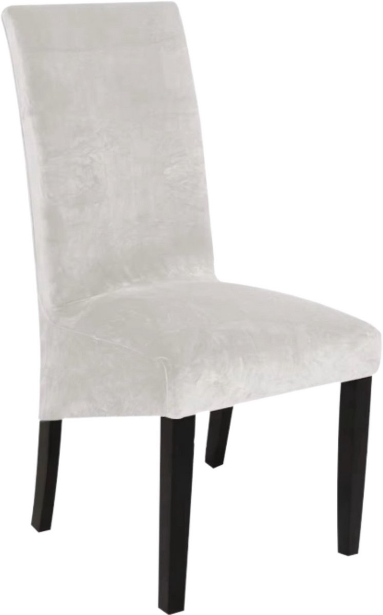 Hilvard Stoelhoes - Stoelhoezen eetkamerstoelen - Velvet - Stretch - Ivoor - XL-formaat