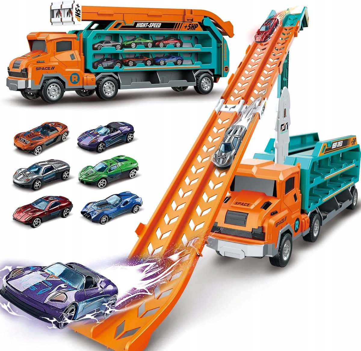 XXL Racebaan met Trailer & Auto's - Draagbare Garage voor 6 Auto's
