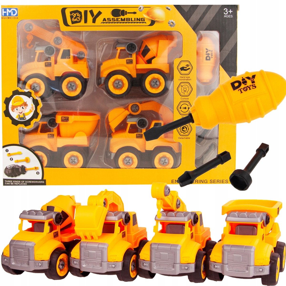 Bouwvoertuigen Speelgoed Set: Graafmachine, Betonmixer, Kraan, Kipauto