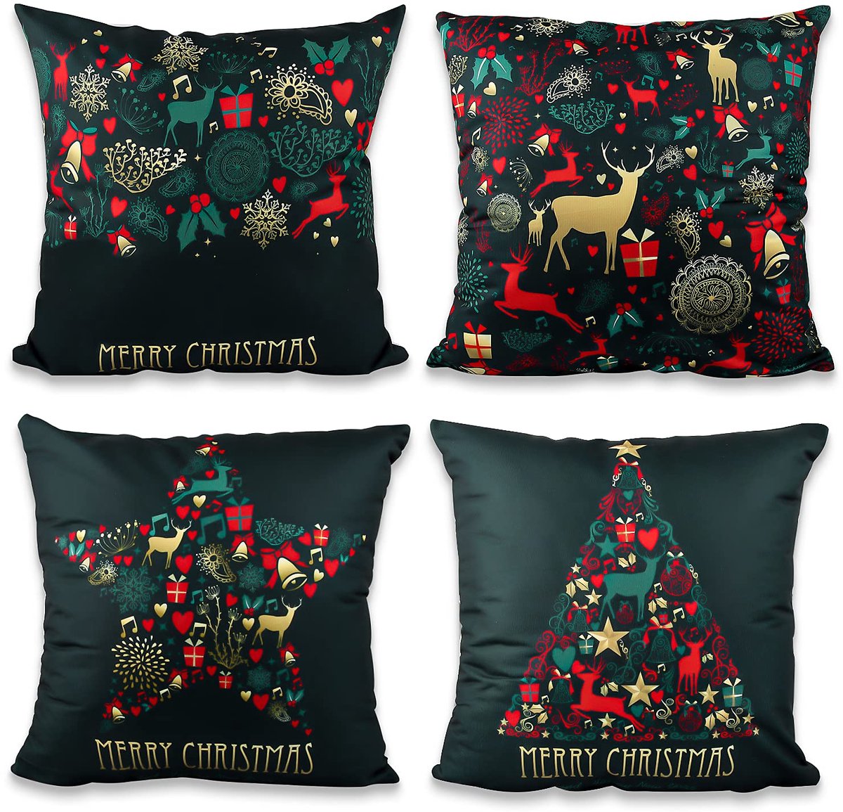 Unyqoos Set van vier linnen kussenovertrekken met kerstmotieven voor feestelijke sfeer Kleurjik