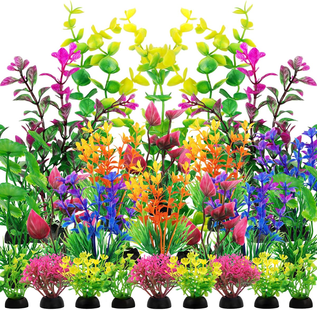 Ynkkvre – 25 Stuks Aquarium Accessoires – Kunstplanten voor Vistank – Kleurige Aquarium Decoratie – Kleine tot Grote Kunstplanten