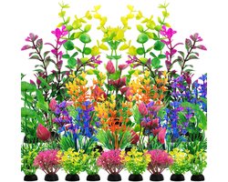 Ynkkvre – 25 Stuks Aquarium Accessoires – Kunstplanten voor Vistank – Kleurige Aquarium Decoratie – Kleine tot Grote Kunstplanten