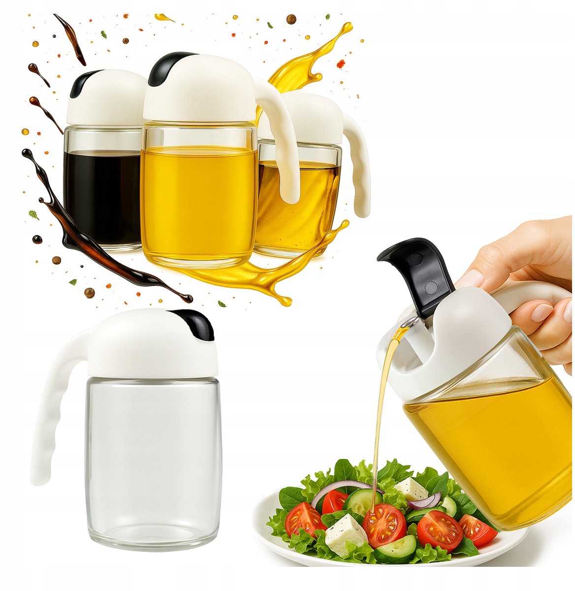2x Glazen Dispenser 300ml met Handvat - Olie, Azijn, Kruiden