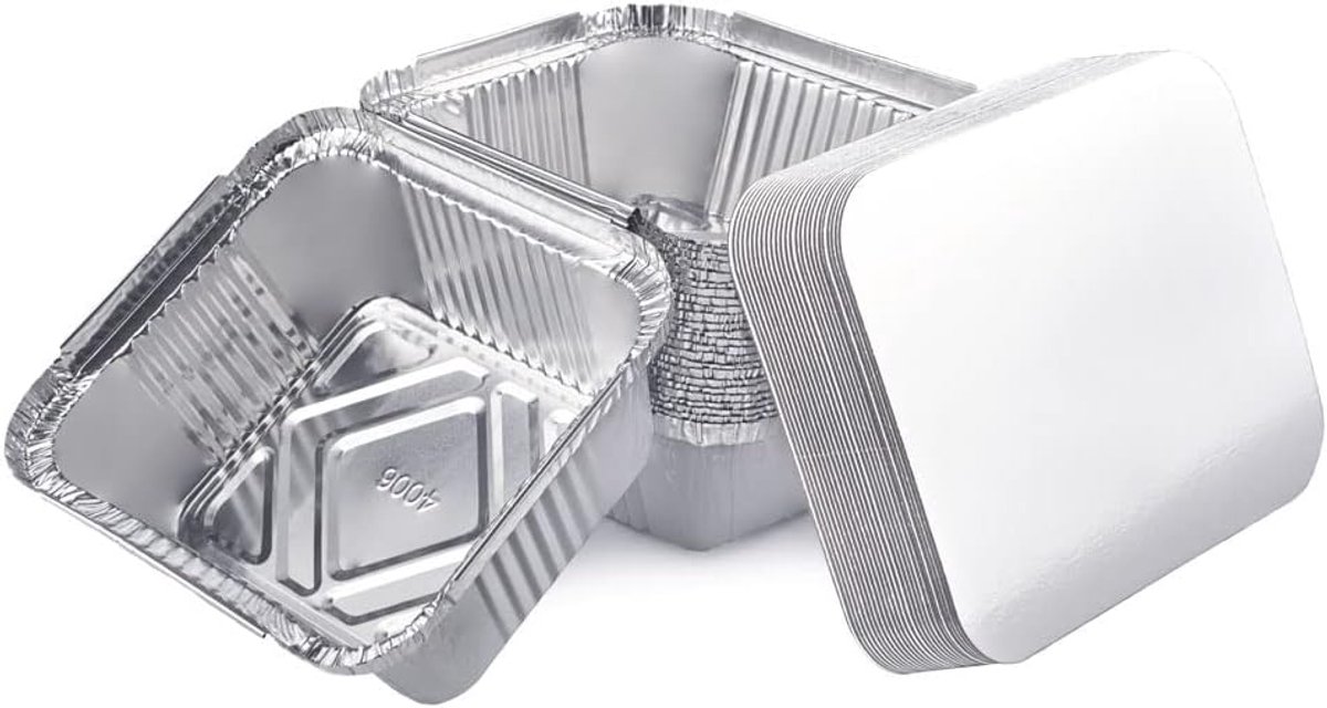 Aluminium - Alu Bak + deksel - 470cc - 100stuk - 14.5x10.5x5cm - Kapsalon - Rechthoek - IMES