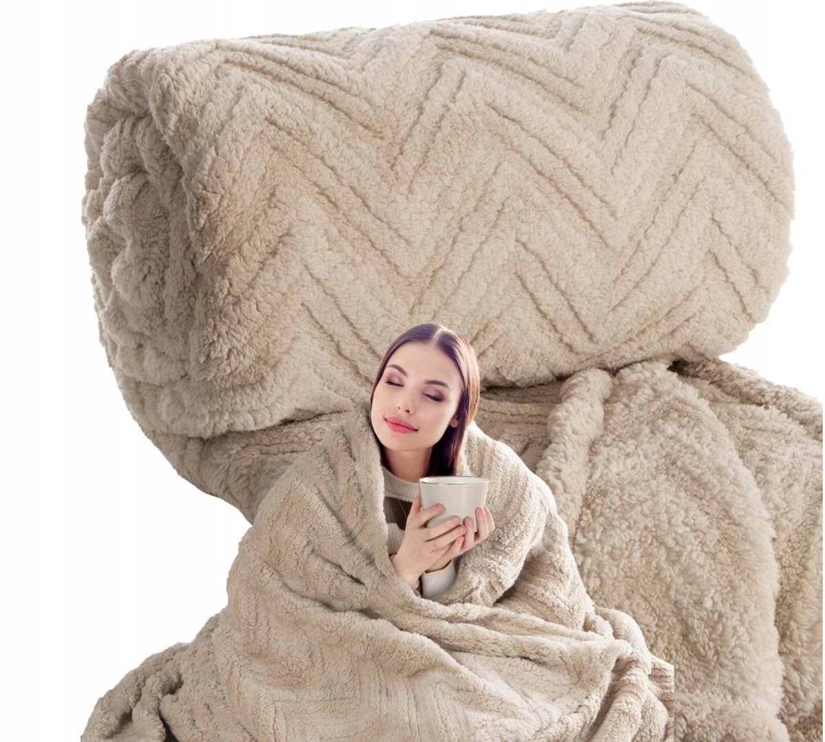 Donszige Pluche Deken 200x220 cm - Donker Beige