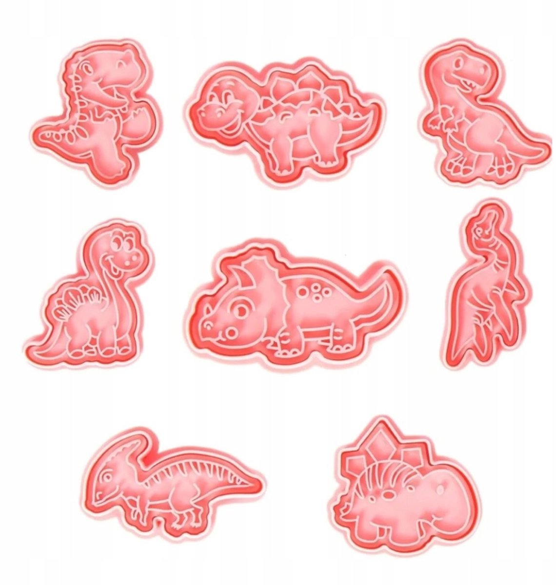 8x Koekjesvormpjes Dino's met Stempel - Voor Koekjes & Fondant