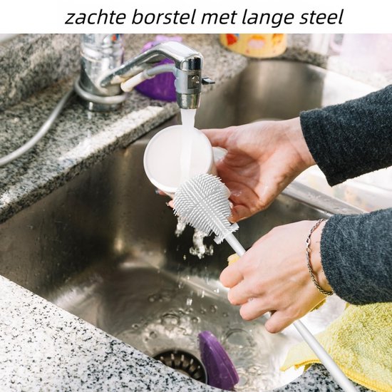 3-delige kierenborstel, flessenborstel, bekerborstel, lange steel, zachte borstel, waterbekerborstel, wit van Merkloos — afbeelding 4