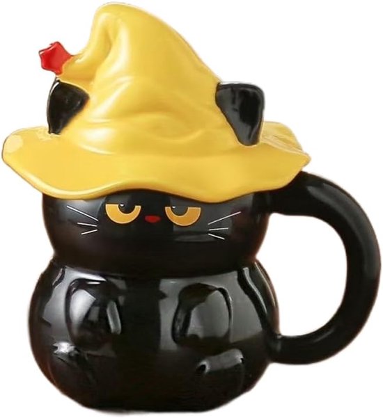 MengCat Kattenmok schattige keramische koffiekop met mooie kat deksel roestvrijstalen lepel, nieuwigheid ochtendbeker thee melk kerst mok cadeau 380 ml (paars