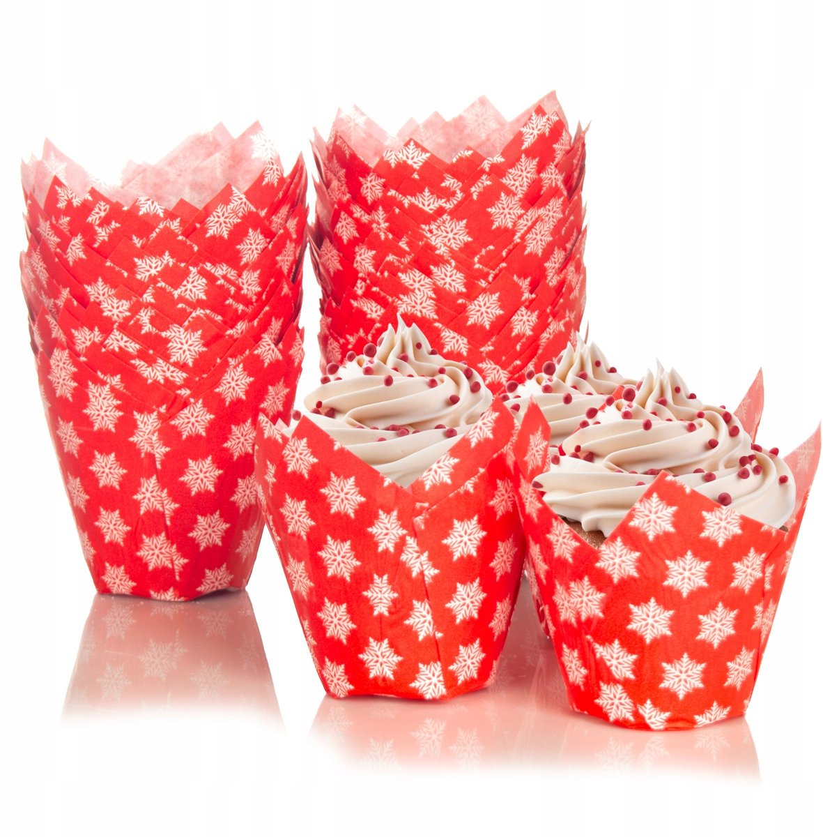 Kerstmuffinvormen Rood met Sneeuwvlokken - 180 stuks