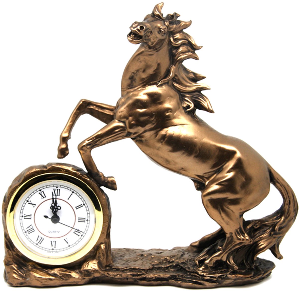 Queen Isabell - klok - Klimmend paard beeldje - bronzen sculptuur, Romeinse cijfers,