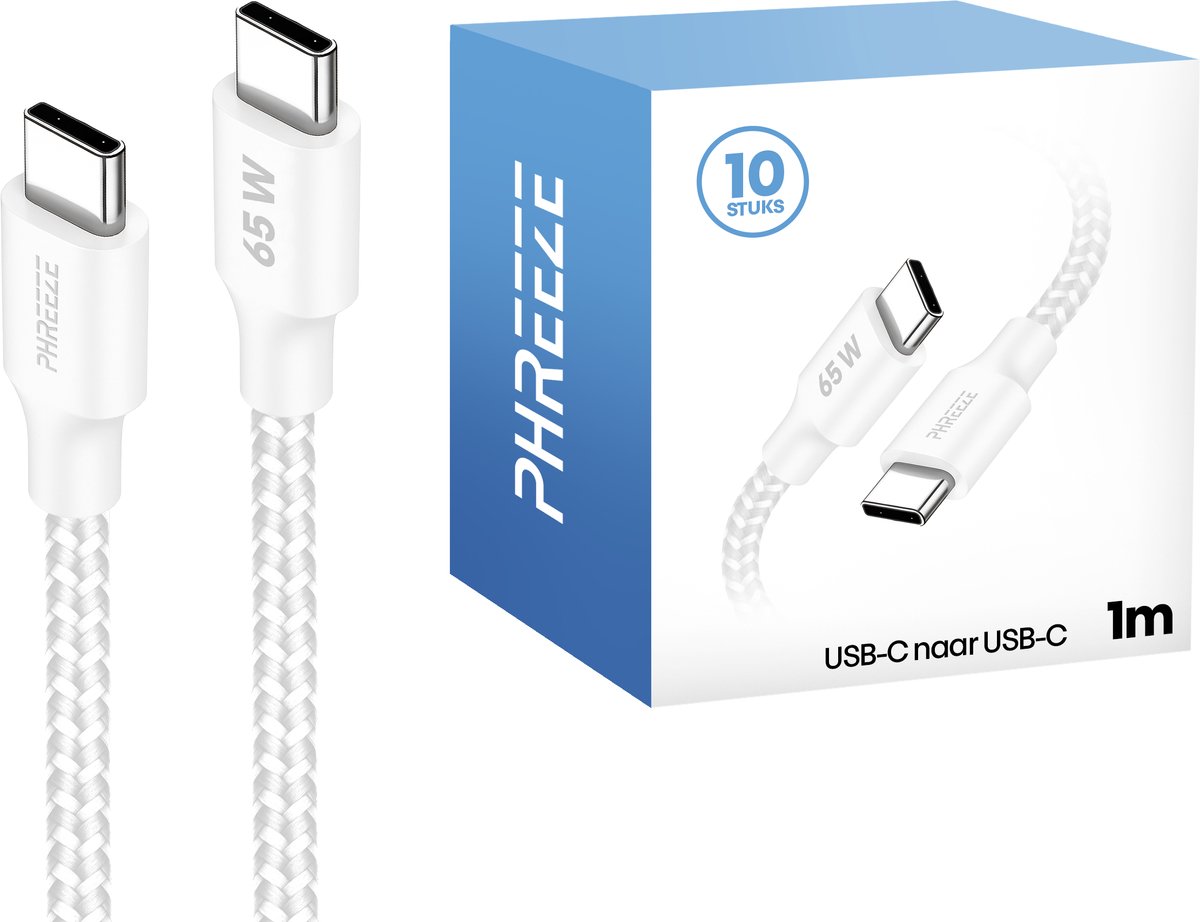 Voordeelpak usb C kabels - usb C laptop oplader - 1 meter - Wit