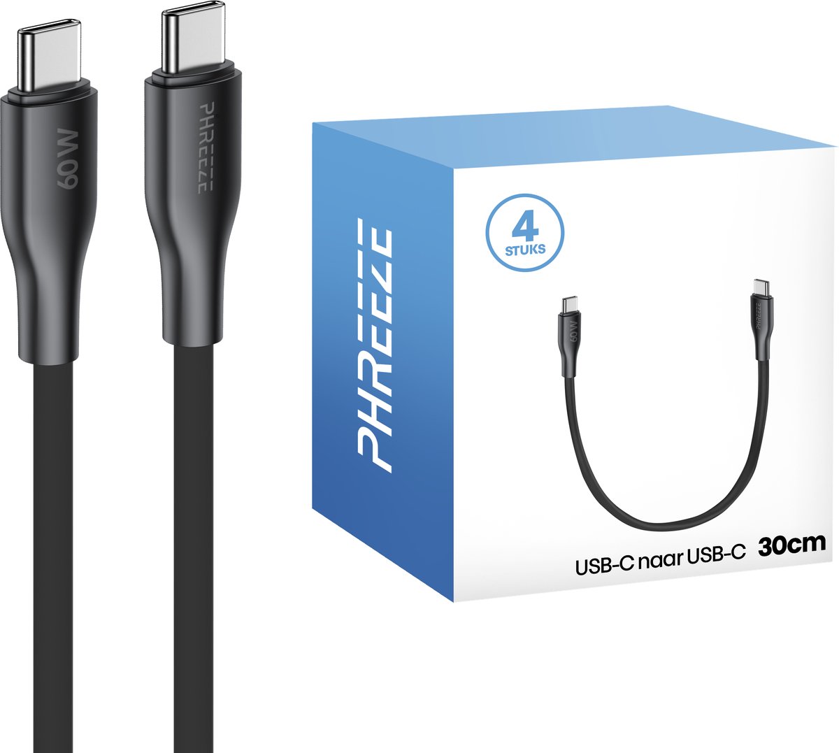 Usb C kabels kort - 4 pack - Usb C naar usb C - Snellader voor telefoon, tablet & laptop