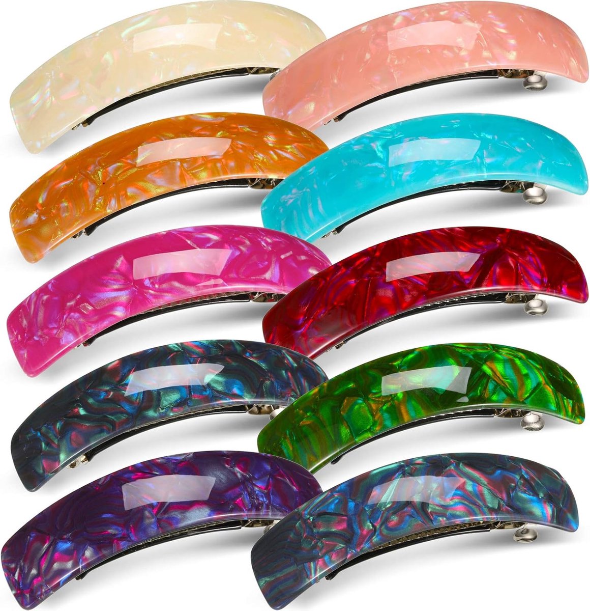 Sander Shop 10 stuks retro grote acryl haarspeldjes, rechthoekige Franse automatische haarclip voor vrouwen en meisjes, dik en medium haar (gemengde kleur)