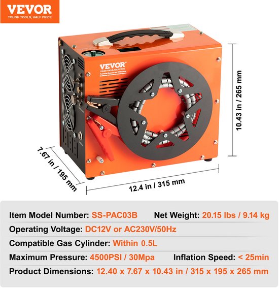 VEVOR 30 MPa draagbare PCP-luchtcompressor met geïntegreerde omzetter VEVOR 30 MPa draagbare PCP-luchtcompressor met geïntegreerde omzetter