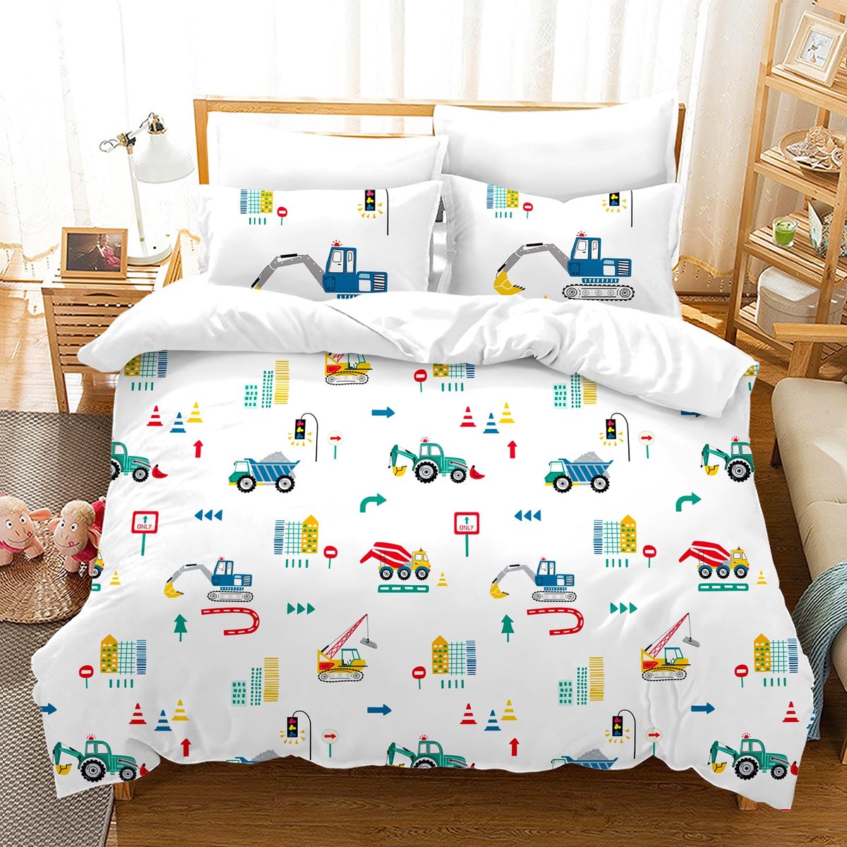 Azomor® Comfortabele en kleurrijke dekbedovertrekset met tractorontwerp voor kinderen