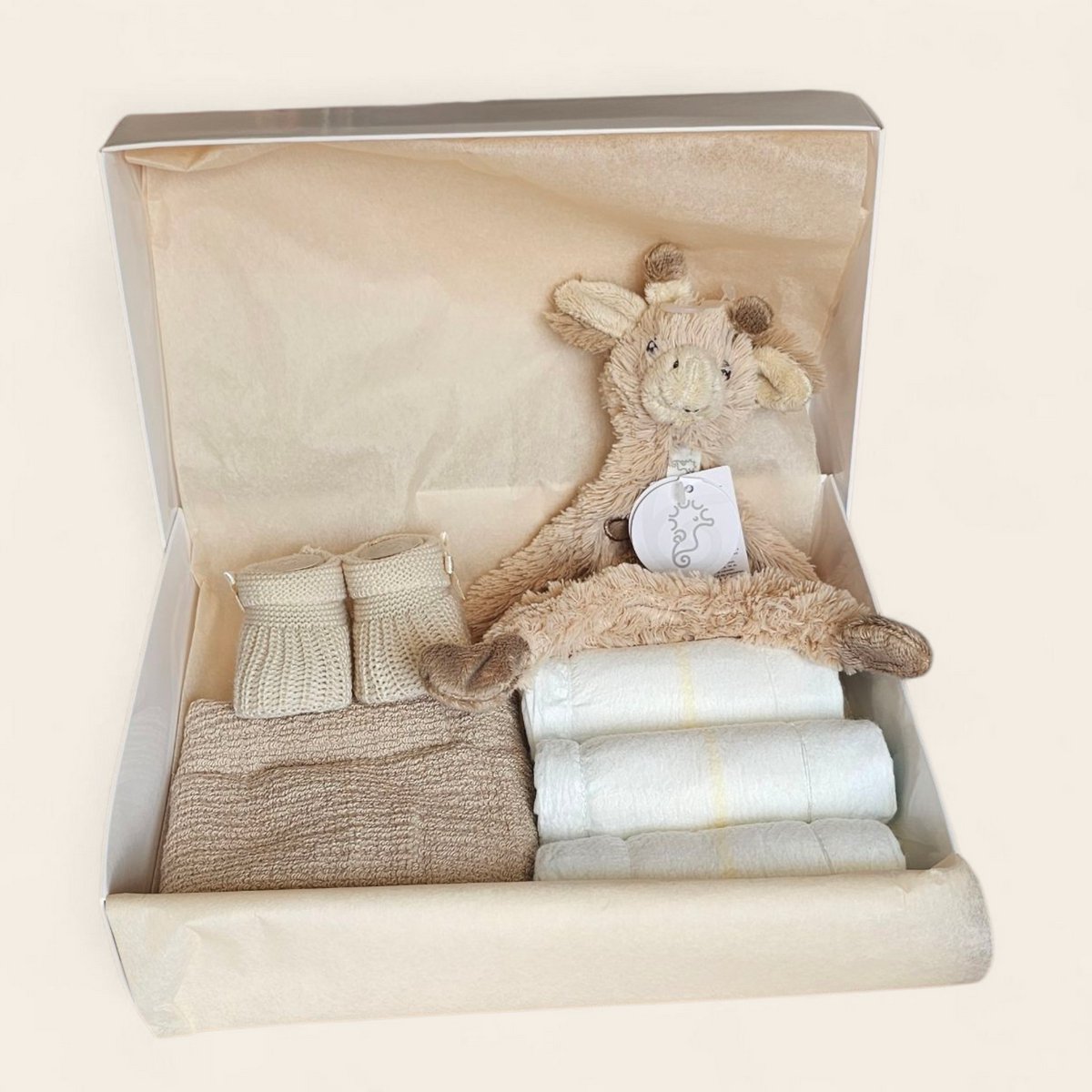 Kraamcadeau Bruin met Happy Horse gus de giraffe Knuffeldoekje